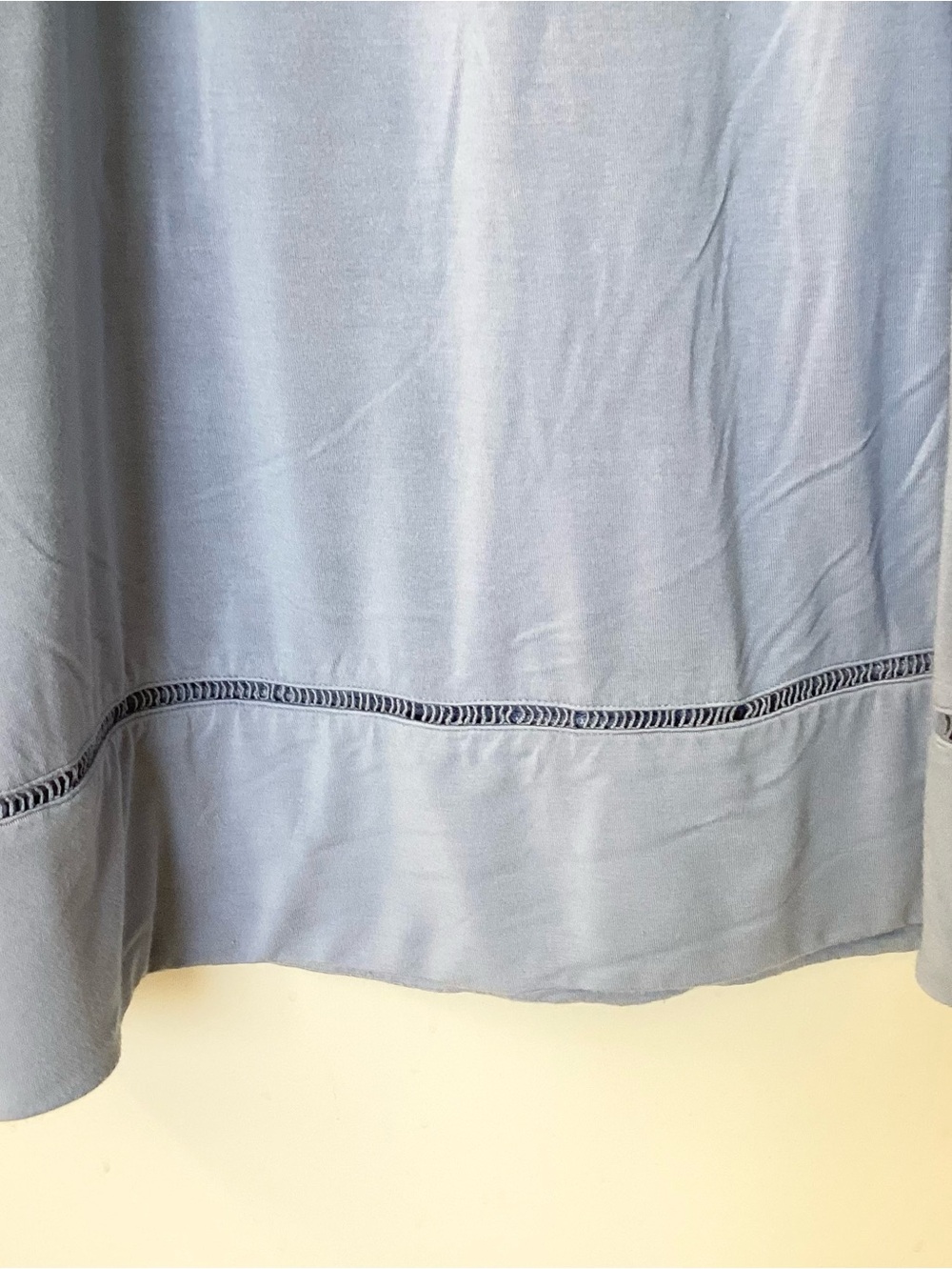 Soft Surroundings Short Sleeve Square Neck Ladder Stitch Nightgown - Blue - M - Picture 3 of 7